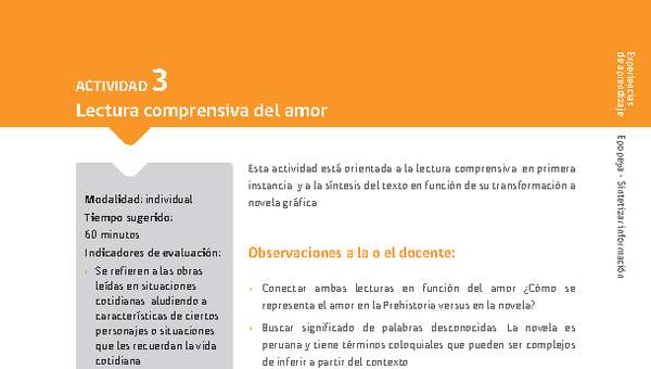 Sugerencia para el profesor: Actividad 3: Lectura comprensiva del amor