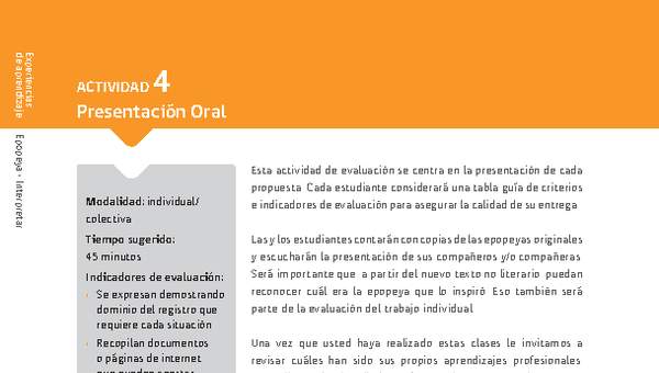 Sugerencia para el profesor: Actividad 4: Presentación Oral