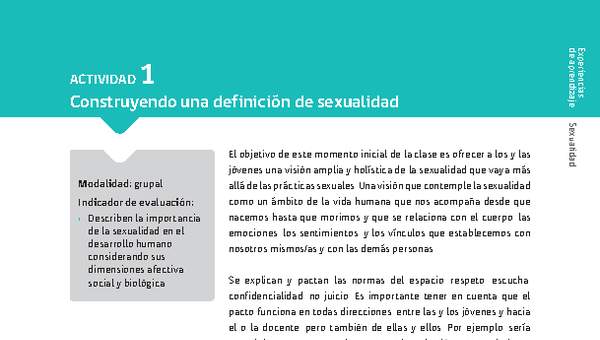 Sugerencia para el profesor: Actividad 1. Construyendo una definición de sexualidad