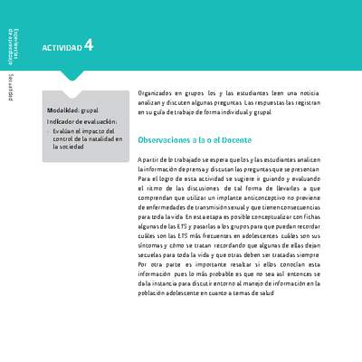 Sugerencia para el profesor: Actividad 4. Maternidad y paternidad responsable