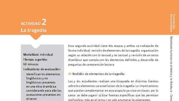 Sugerencia para el profesor: Actividad 2: La tragedia