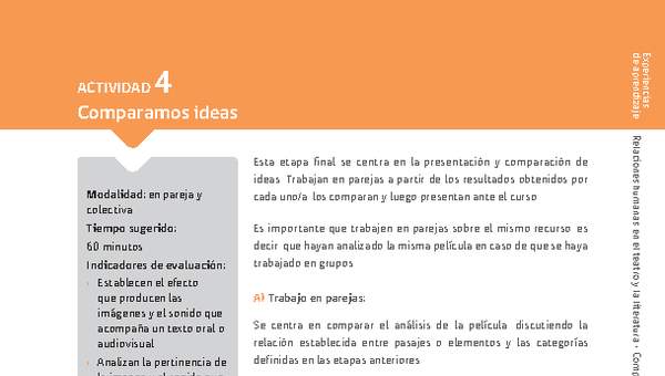 Sugerencia para el profesor: Actividad 4: Comparamos ideas