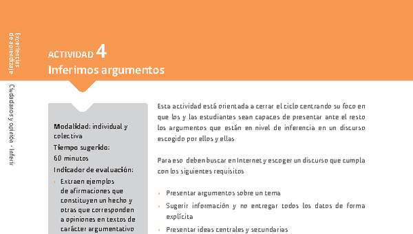 Sugerencia para el profesor: Actividad 4: Inferimos argumentos