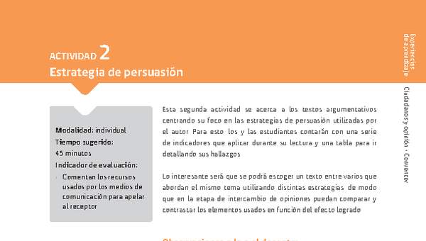 Sugerencia para el profesor: Actividad 2: Estrategia de persuasión