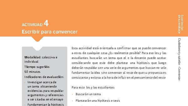 Sugerencia para el profesor: Actividad 4: Escribir para convencer