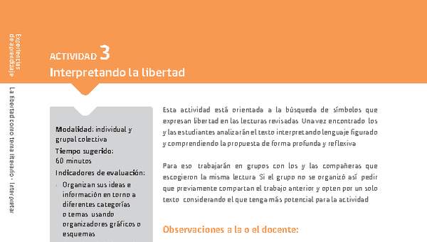 Sugerencia para el profesor: Actividad 3: Interpretando la libertad