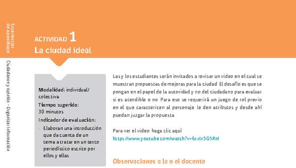 Sugerencia para el profesor: Actividad 1: La ciudad ideal