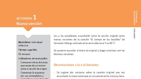 Sugerencia para el profesor: Actividad 1: Nueva versión