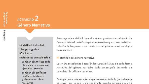 Sugerencia para el profesor: Actividad 2: Género Narrativo