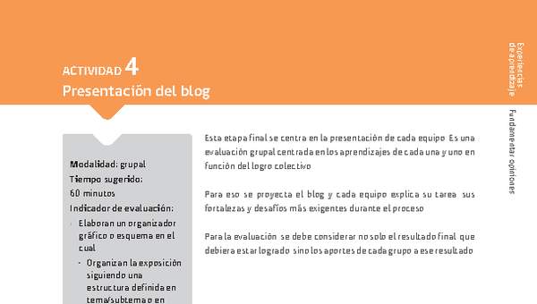 Sugerencia para el profesor: Actividad 4: Presentación del blog