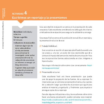 Sugerencia para el profesor: 4: Escribimos un reportaje y lo presentamos