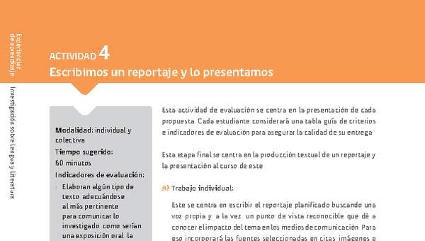 Sugerencia para el profesor: 4: Escribimos un reportaje y lo presentamos