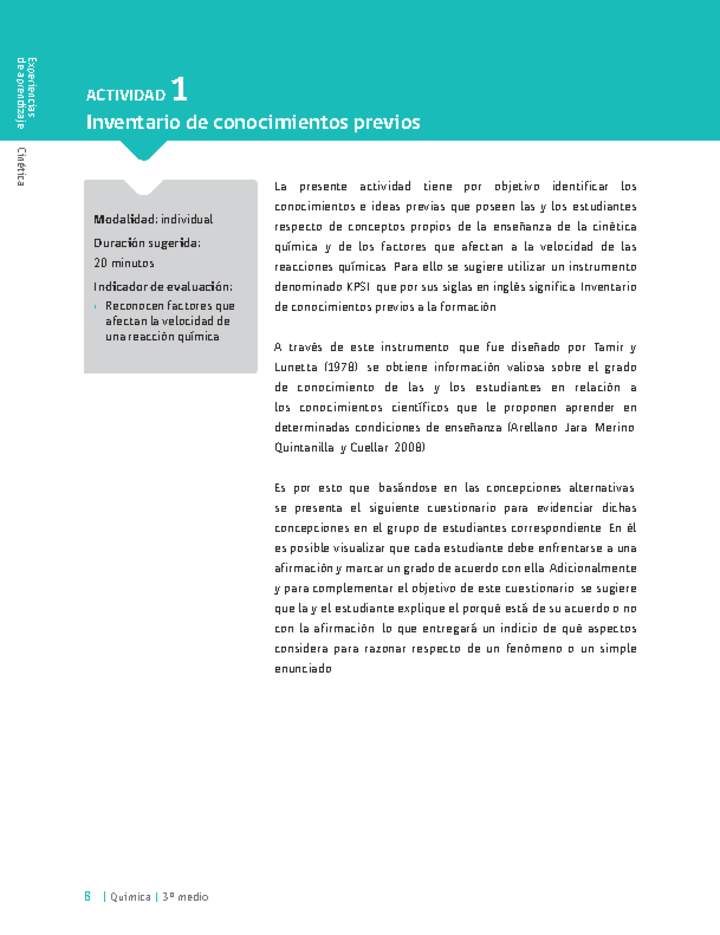 Sugerencia para el profesor: Actividad 1. Inventario de conocimientos previos