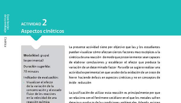 Sugerencia para el profesor: Actividad 2. Aspectos cinéticos