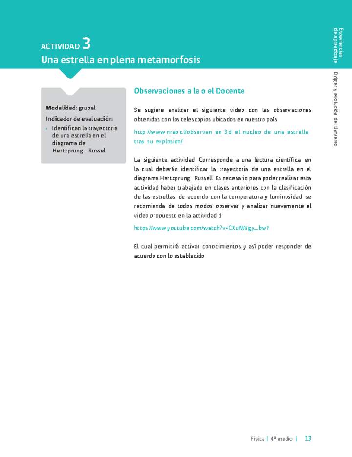 Sugerencia para el profesor: Actividad 3. Una estrella en plena metamorfosis