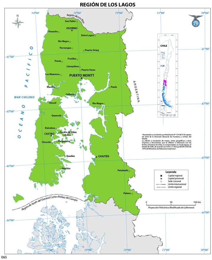 Mapa región de los Lagos (color)