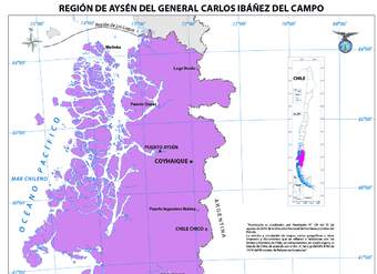 Mapa región de Aysén del General Carlos Ibáñez del Campo (color)