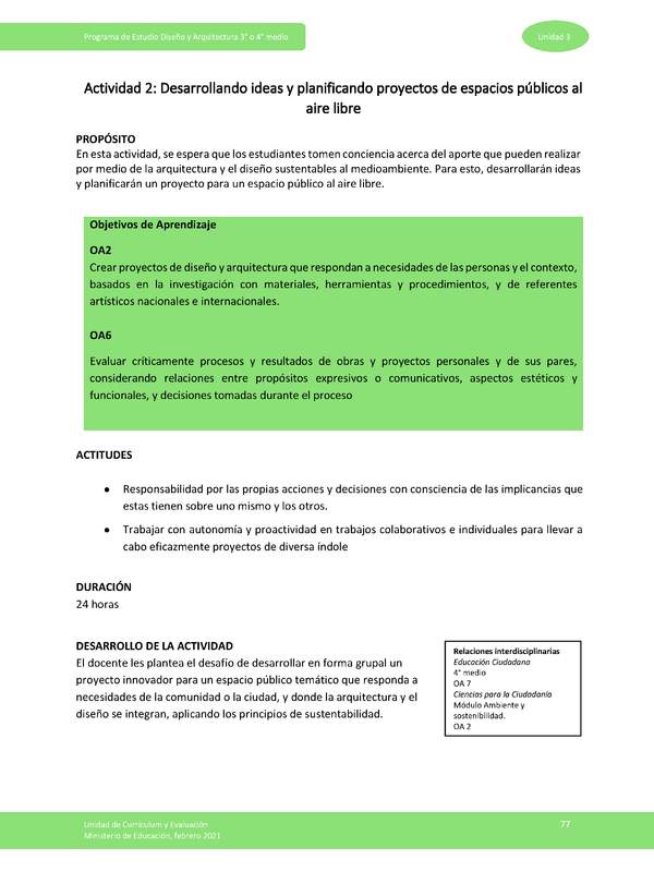 Actividad 2: Desarrollando ideas y planificando proyectos de espacios públicos al aire libre