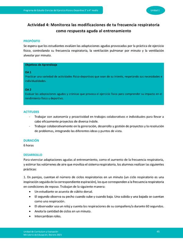 Actividad 4: Monitorea las modificaciones de tu frecuencia respiratoria como respuesta aguda al entrenamiento