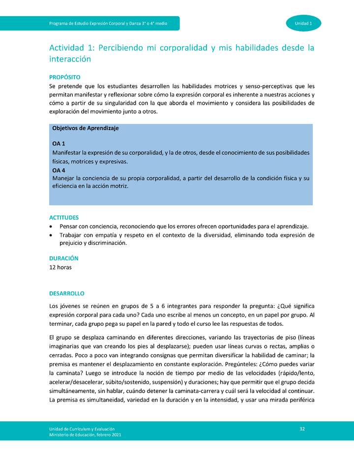 Actividad 1: Percibiendo mi corporalidad y mis habilidades desde la interacción