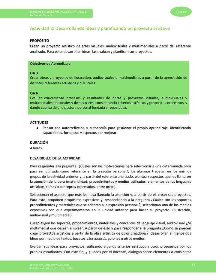 Actividad 2: Desarrollando ideas y planificando un proyecto artístico