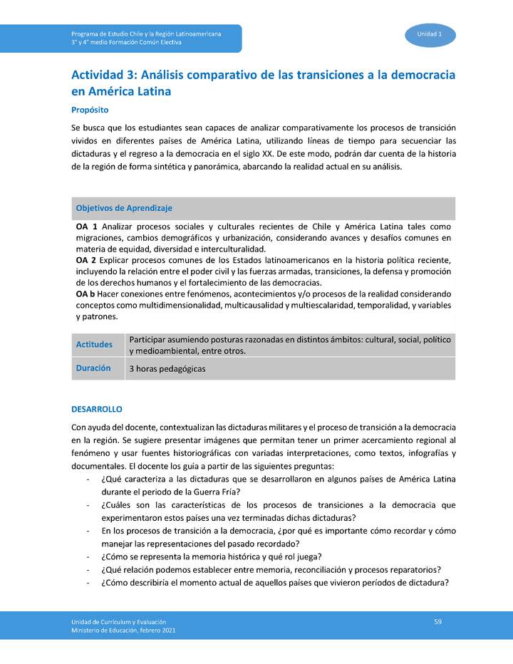 Actividad 3: Análisis comparativo de las transiciones a la democracia en América Latina