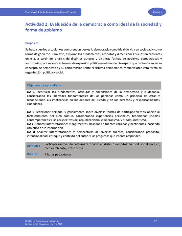 Actividad 2: Evaluación de la democracia como ideal de la sociedad y forma de gobierno