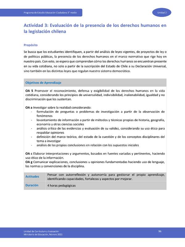 Actividad 3: Evaluación de la presencia de los derechos humanos en la legislación chilena