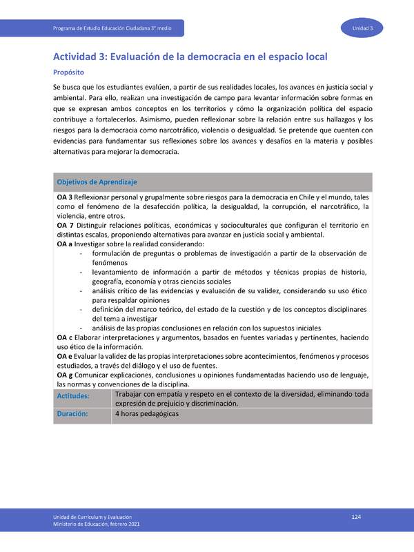 Actividad 3: Evaluación de la democracia en el espacio local