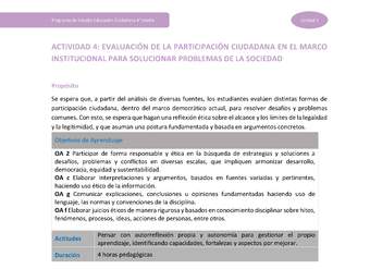 Actividad 4: Evaluación de la participación ciudadana en el marco institucional para solucionar problemas de la sociedad