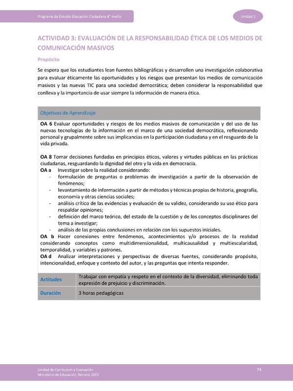 Actividad 3: Evaluación de la responsabilidad ética de los medios de comunicación masivos