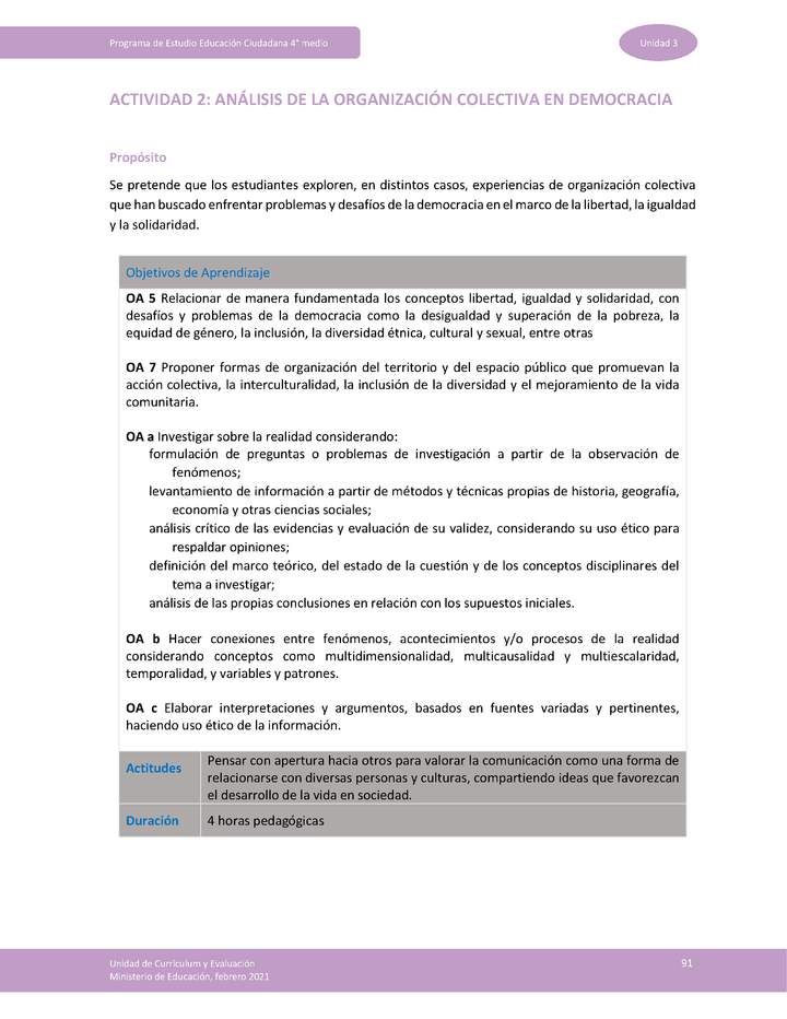 Actividad 2: Análisis de la organización colectiva en democracia