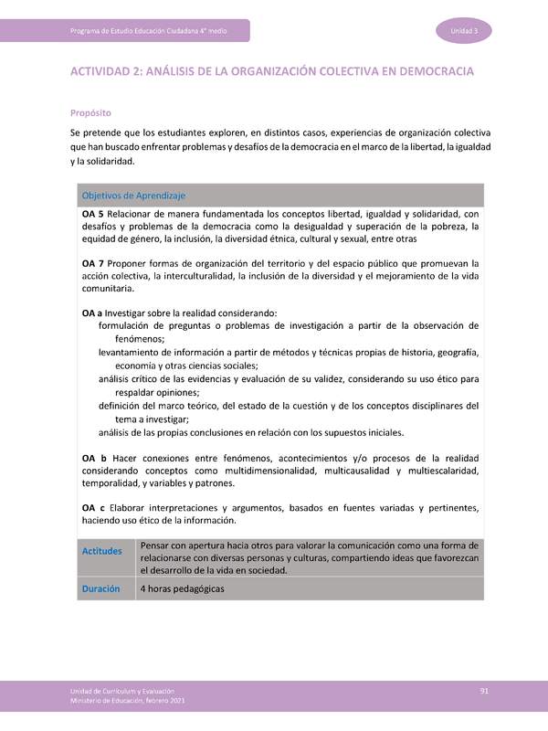 Actividad 2: Análisis de la organización colectiva en democracia