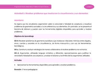 Actividad 1: Resolver problemas que involucre circunferencia y sus elementos