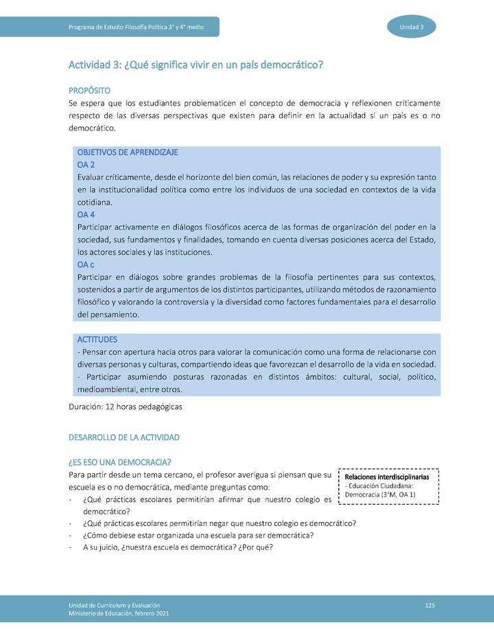 Actividad 3: ¿Qué significa vivir en un país democrático?