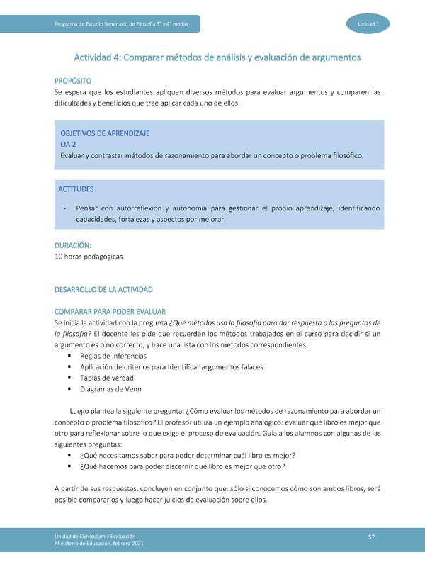 Actividad 4: Comparar métodos de análisis y evaluación de argumentos