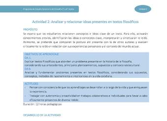 Actividad 2: Analizar y relacionar ideas presentes en textos filosóficos