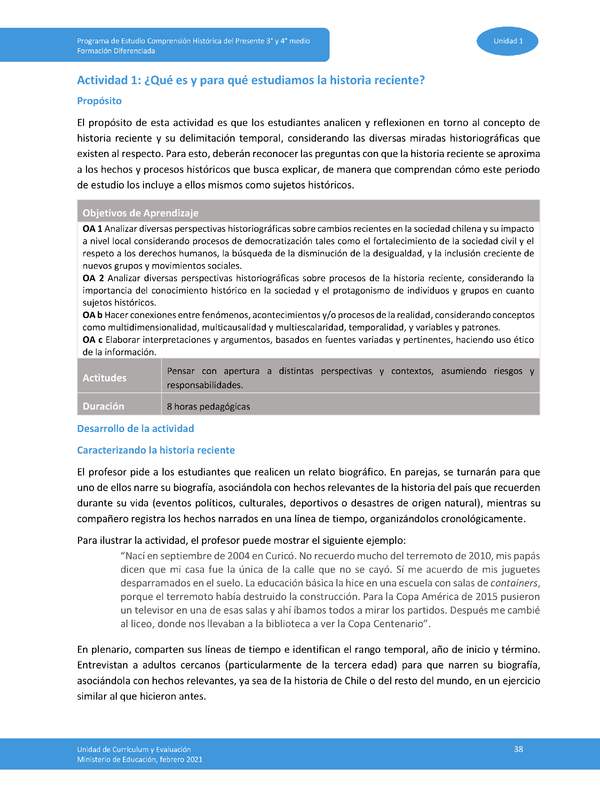 Actividad 1: ¿Qué es y para qué estudiamos la historia reciente?