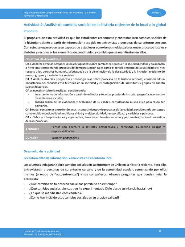 Actividad 4: Análisis de cambios sociales en la historia reciente: desde lo local a lo global