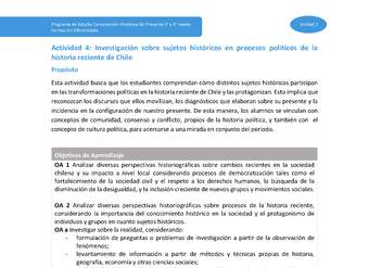 Actividad 4: Investigación sobre sujetos históricos en procesos políticos de la historia reciente de Chile