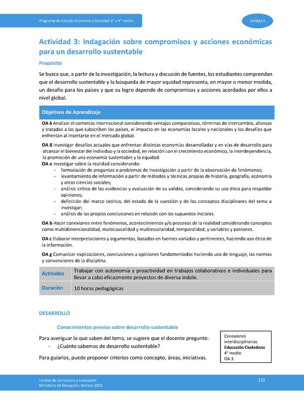 Actividad 3: Indagación sobre compromisos y acciones económicas para un desarrollo sustentable