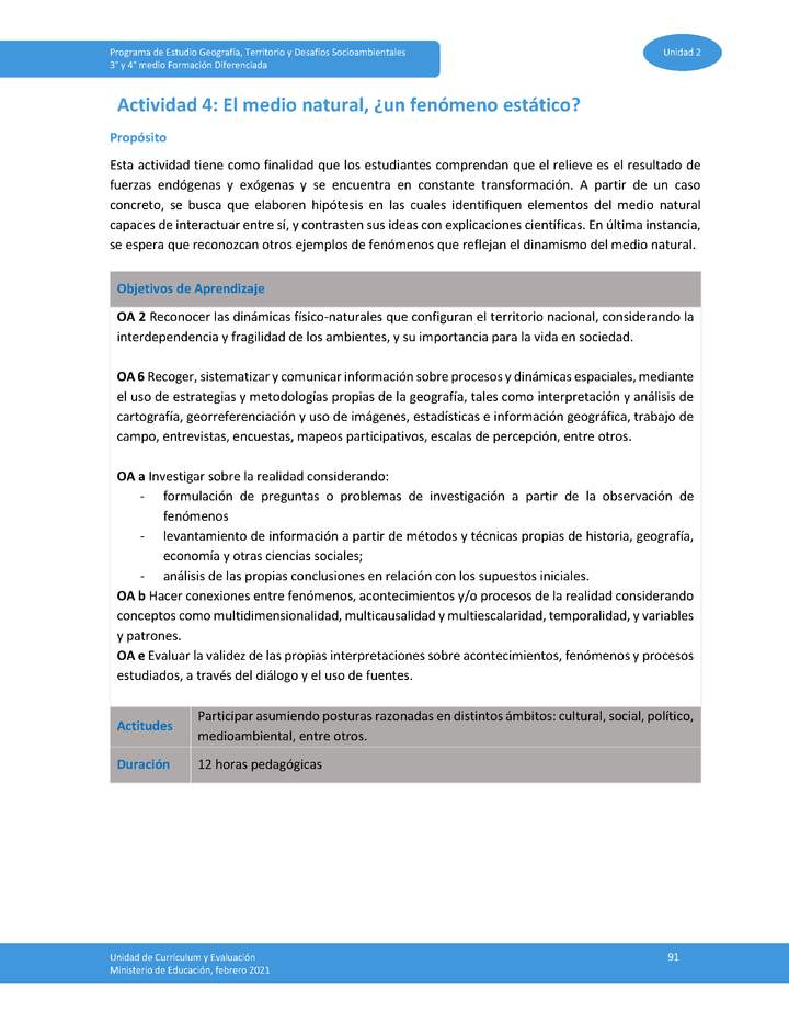 Actividad 4: El medio natural ¿un fenómeno estático?