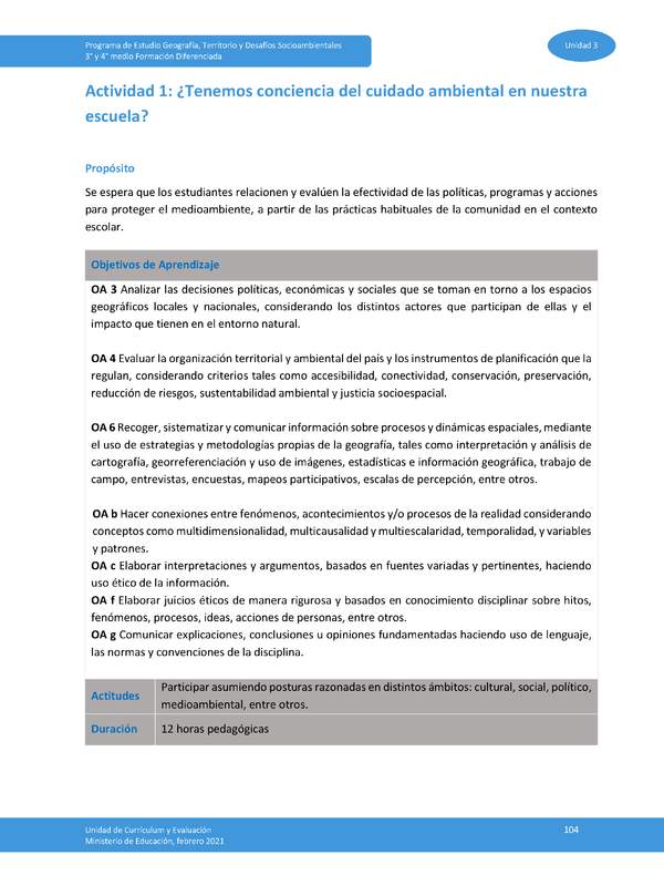 Actividad 1: ¿Tenemos conciencia del cuidado ambiental en nuestra escuela?