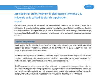 Actividad 4: El ordenamiento y la planificación territorial y su influencia la calidad de vida de la población