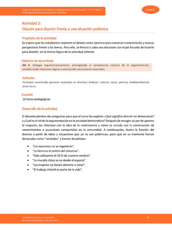 Actividad 2: Discutir para disentir frente a una situación polémica