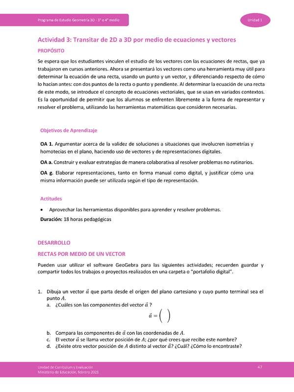 Actividad 3: Transitar de 2D a 3D por medio de ecuaciones y vectores