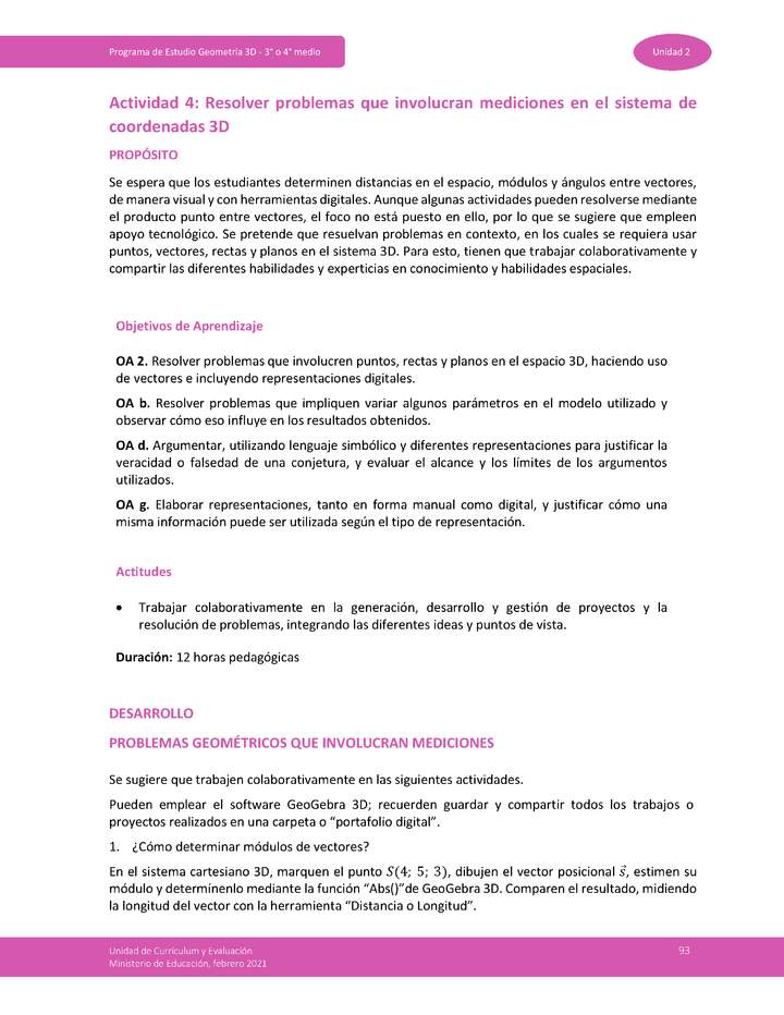 Actividad 4: Resolver problemas que involucran mediciones en el sistema de coordenadas 3D