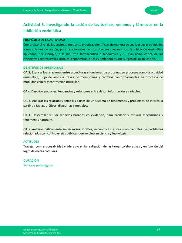 Actividad 3: Investigando la acción de las toxinas, venenos y fármacos en la inhibición enzimática