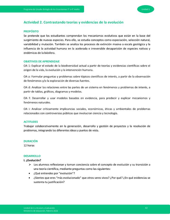 Actividad 2: Contrastando teorías y evidencias de la evolución