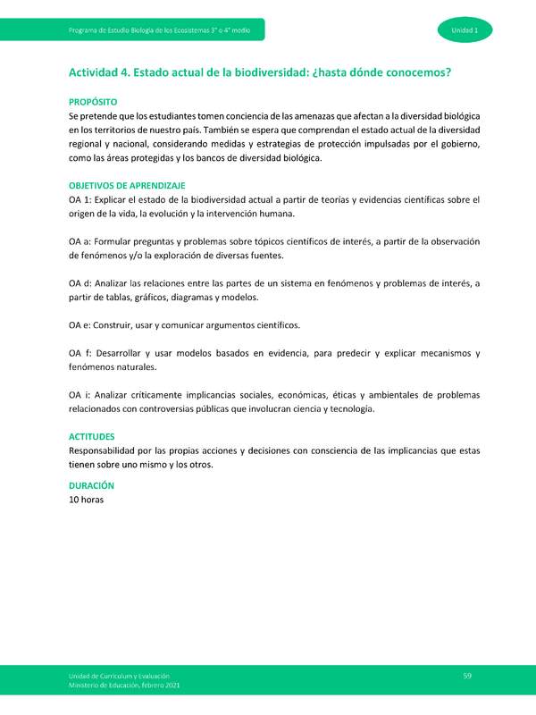 Actividad 4: Estado actual de la biodiversidad: ¿hasta dónde conocemos?